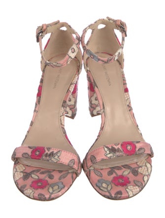 Stuart Weitzman Floral Print Embroidered Accent Sandals