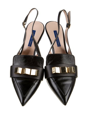 Stuart Weitzman Leather Studded Accents Slingback Pumps