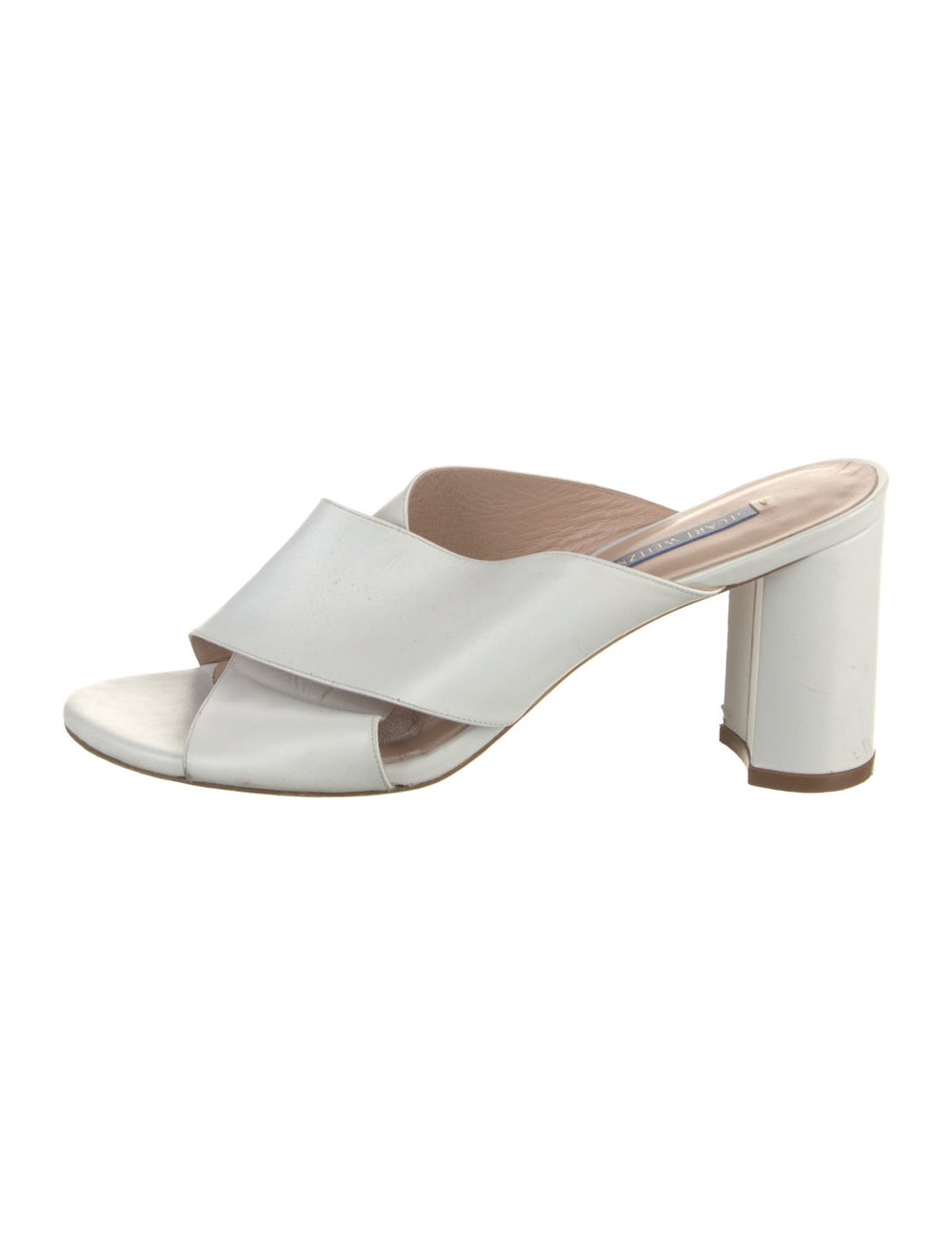 Stuart Weitzman Leather Slides White Platform Cro… - image 1