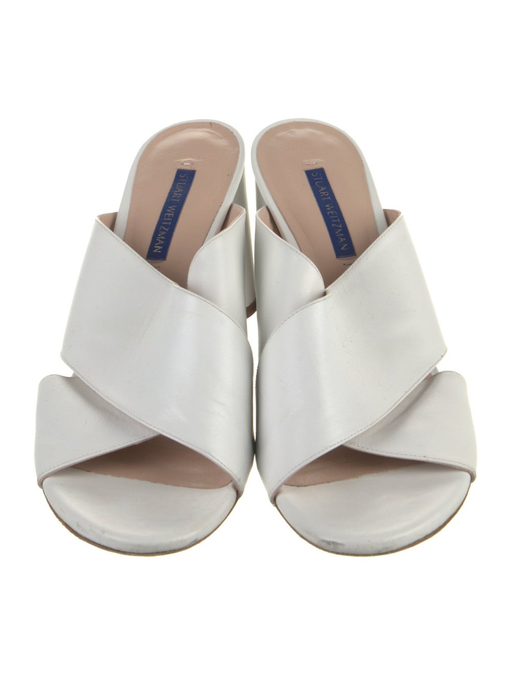 Stuart Weitzman Leather Slides White Platform Cro… - image 3