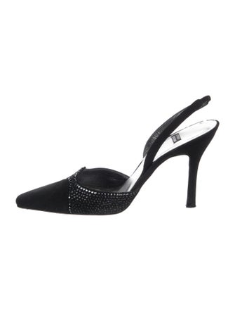 Stuart Weitzman Suede Crystal Embellishments Slingback Pumps