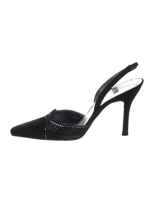 Stuart Weitzman Suede Crystal Embellishments Slingback Pumps