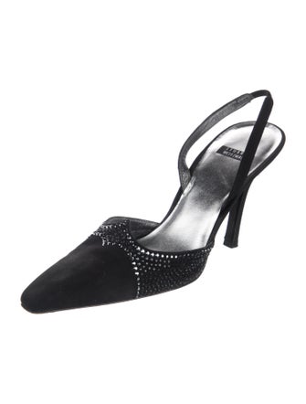 Stuart Weitzman Suede Crystal Embellishments Slingback Pumps
