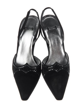 Stuart Weitzman Suede Crystal Embellishments Slingback Pumps