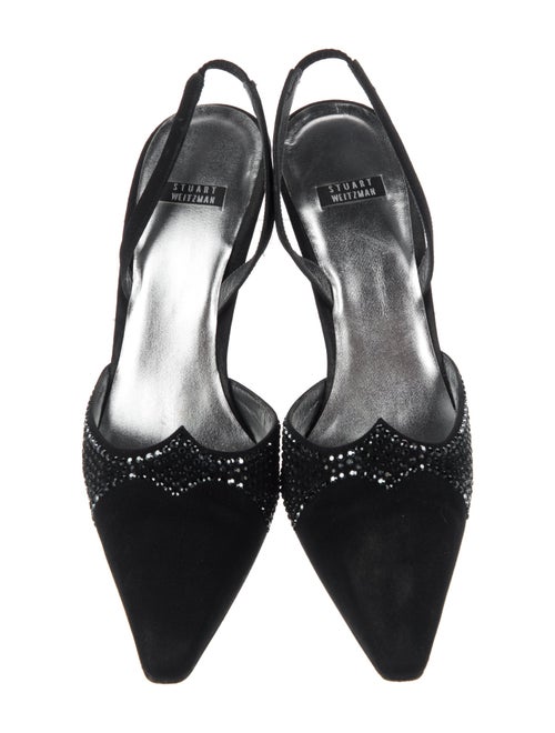 Stuart Weitzman Suede Crystal Embellishments Slingback Pumps