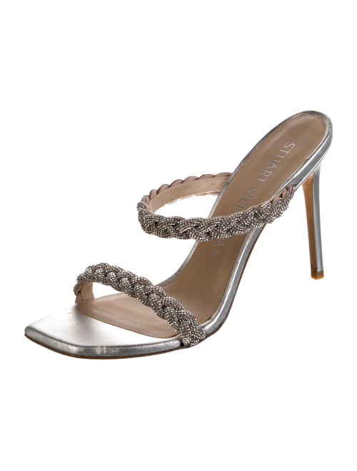 Stuart Weitzman Leather Crystal Embellishments Slides