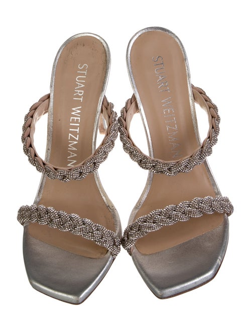 Stuart Weitzman Leather Crystal Embellishments Slides