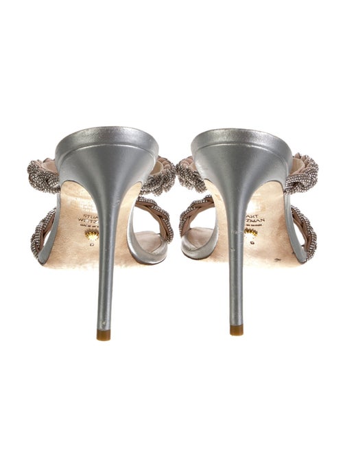 Stuart Weitzman Leather Crystal Embellishments Slides