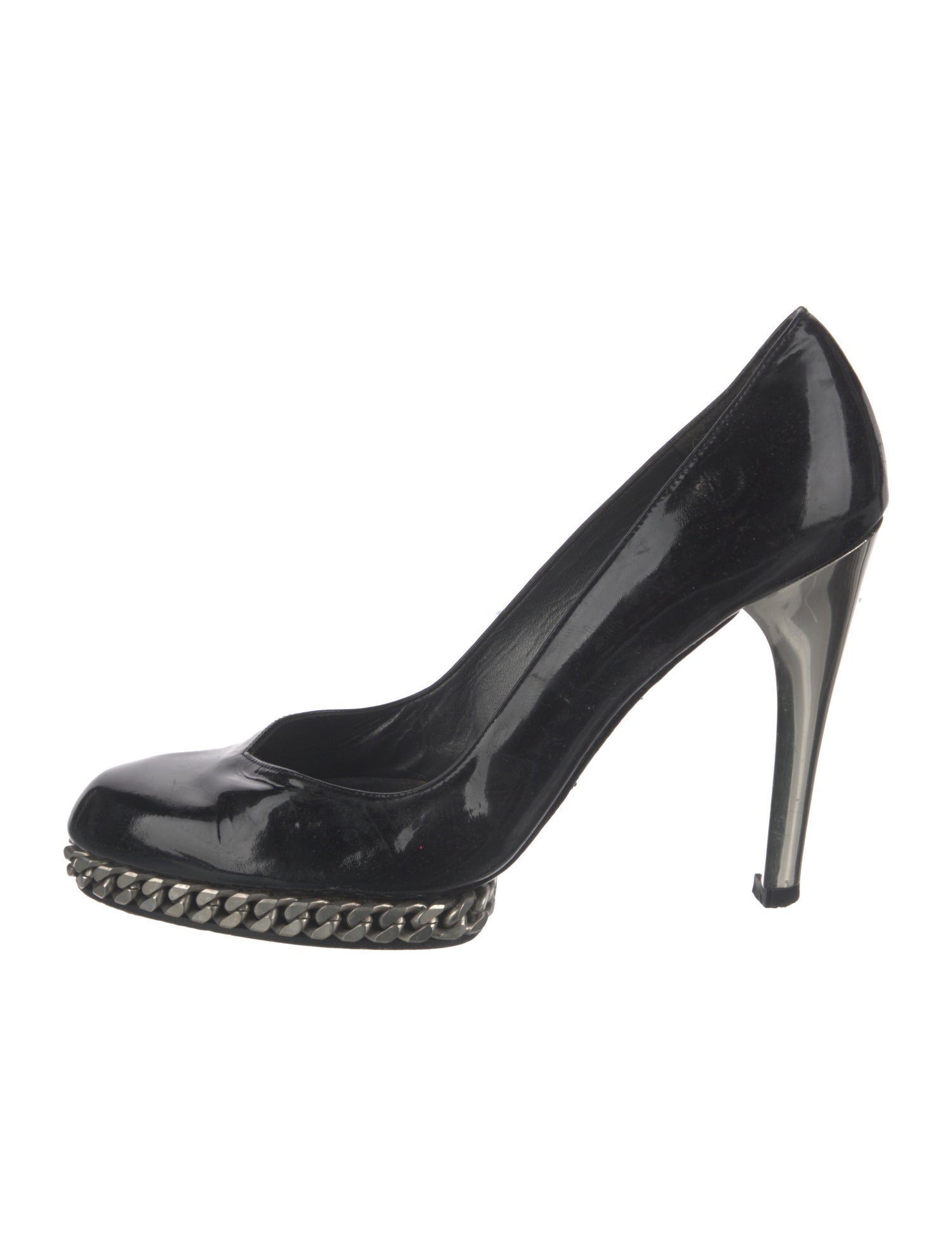 Stuart Weitzman Patent Leather Chain-Link Accents Pumps