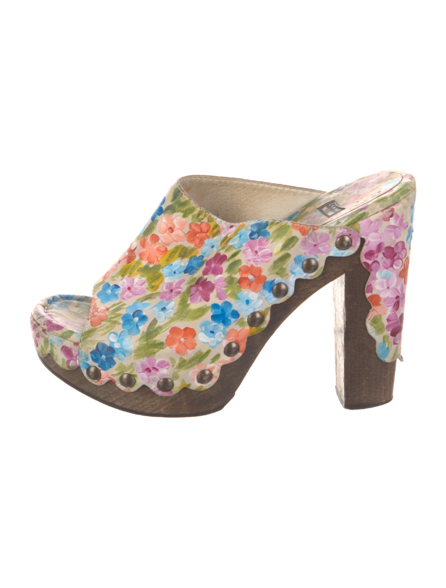 Stuart Weitzman Leather Floral Print Mules