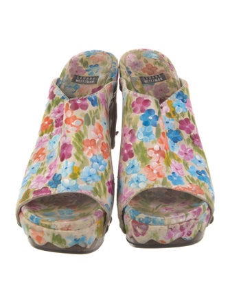 Stuart Weitzman Leather Floral Print Mules