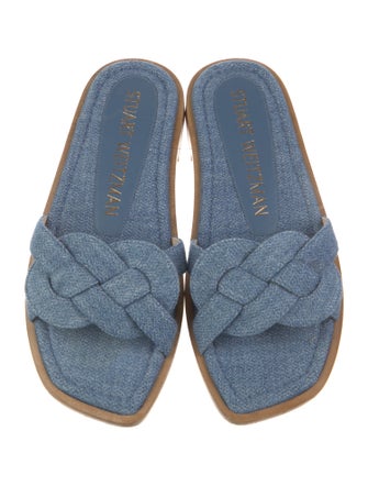 Stuart Weitzman Denim Braided Accents Slides
