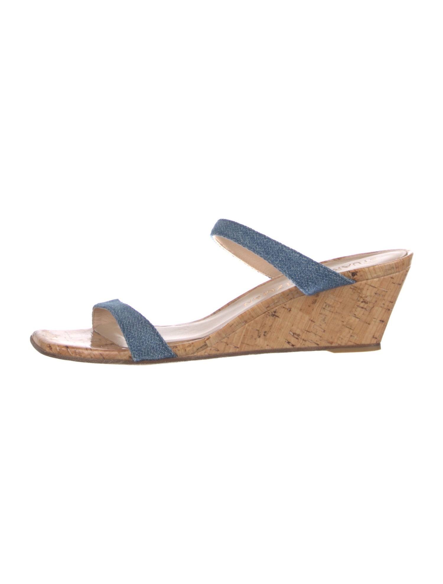 Stuart Weitzman Denim Animal Print Slides