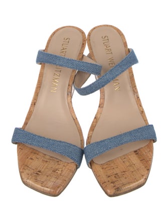Stuart Weitzman Denim Animal Print Slides