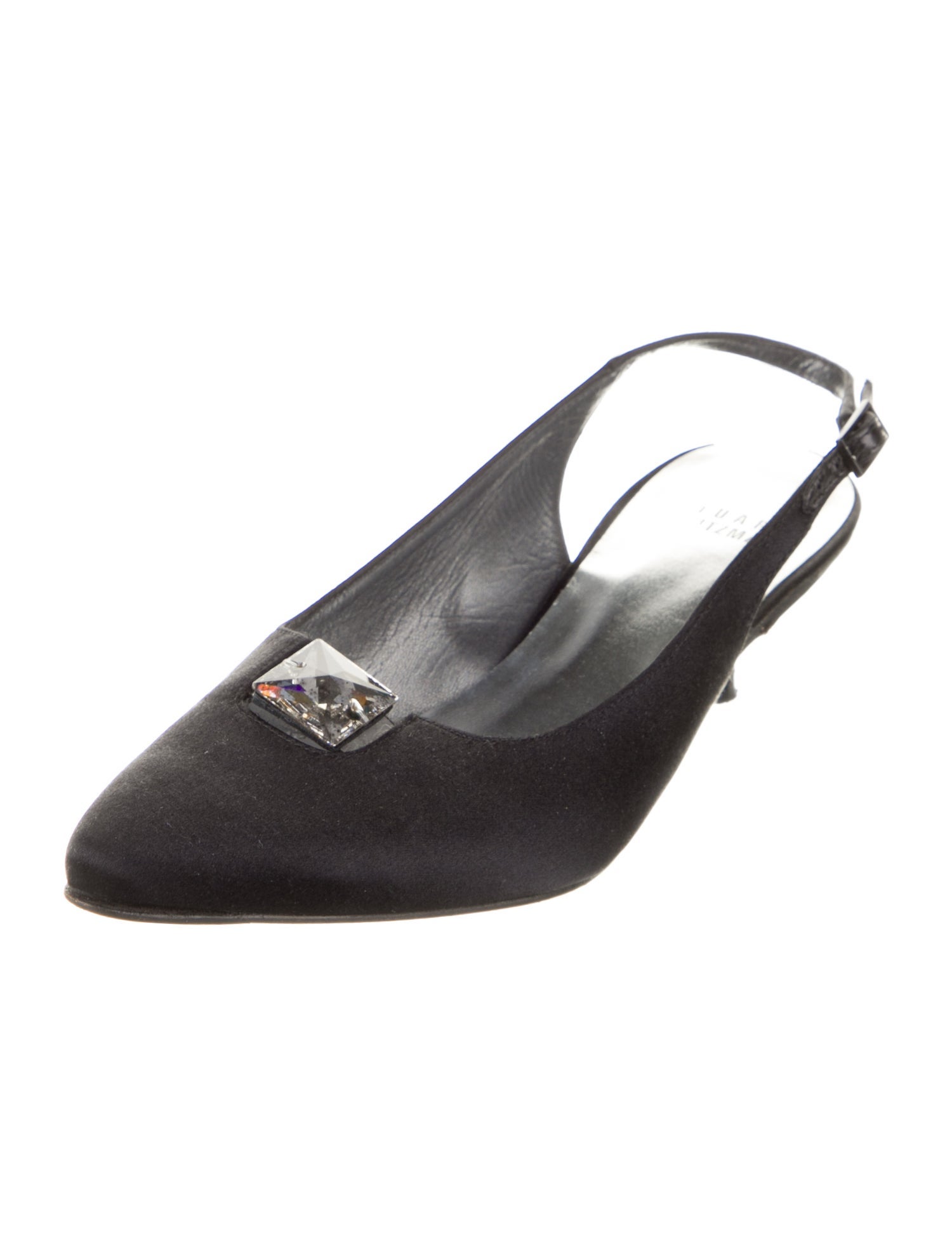 Stuart Weitzman Satin Crystal Embellishments Slingback Pumps