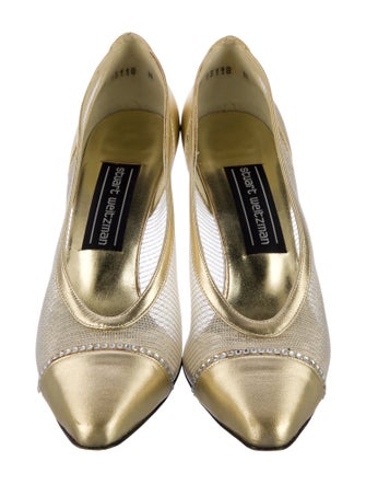 Stuart Weitzman Leather Mesh Accents Slingback Pumps
