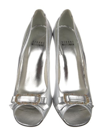 Stuart Weitzman Leather Crystal Embellishments Sandals