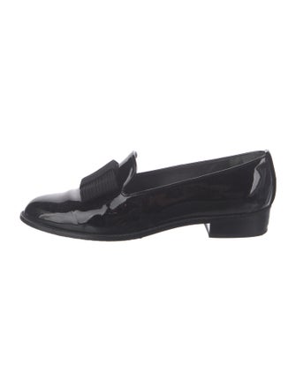 Stuart Weitzman Patent Leather Bow Accents Loafers