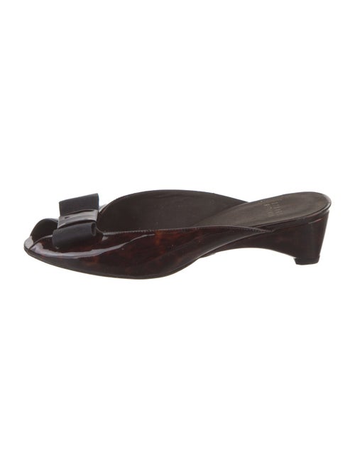 Stuart Weitzman Patent Leather Bow Accents Slides
