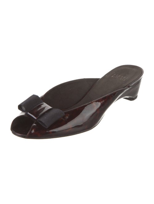 Stuart Weitzman Patent Leather Bow Accents Slides