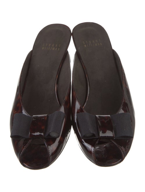 Stuart Weitzman Patent Leather Bow Accents Slides