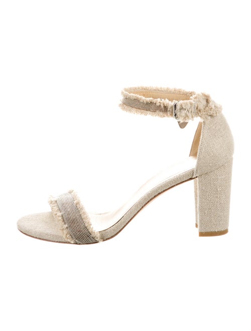 Stuart Weitzman Canvas Raw-Edge Trim Sandals