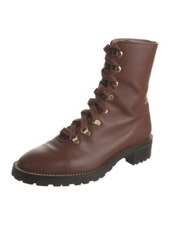 Stuart Weitzman Leather Chain-Link Accents Combat Boots