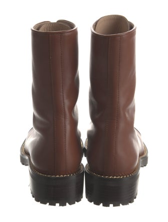 Stuart Weitzman Leather Chain-Link Accents Combat Boots