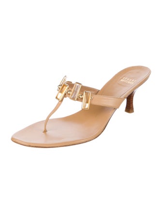 Stuart Weitzman Leather Crystal Embellishments Slides