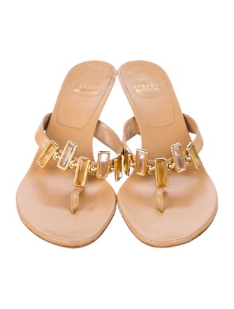 Stuart Weitzman Leather Crystal Embellishments Slides