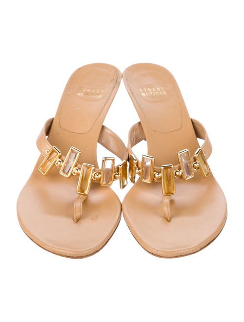 Stuart Weitzman Leather Crystal Embellishments Slides