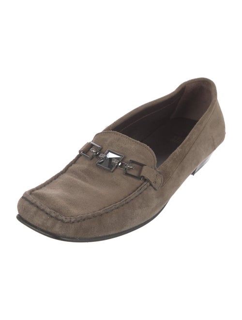 Stuart Weitzman Suede Crystal Embellishments Loafers