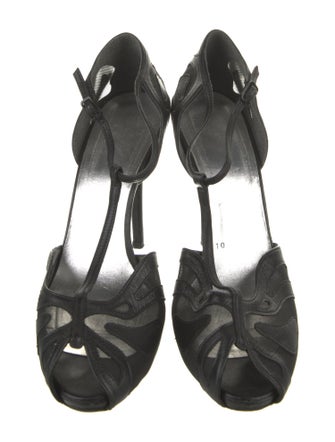 Stuart Weitzman Leather Mesh Accents T-Strap Pumps