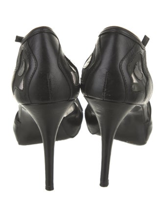 Stuart Weitzman Leather Mesh Accents T-Strap Pumps