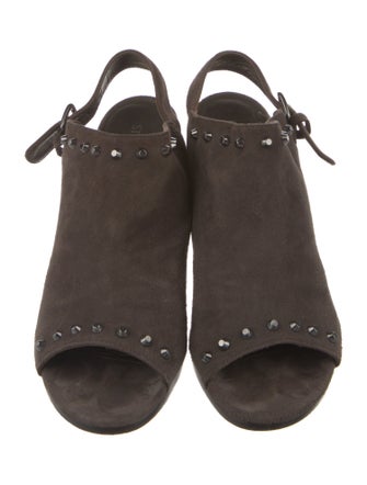 Stuart Weitzman Suede Studded Accents Slingback Sandals