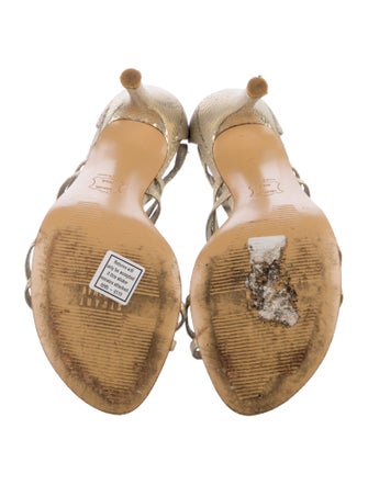 Stuart Weitzman Glitter Animal Print T-Strap Sandals