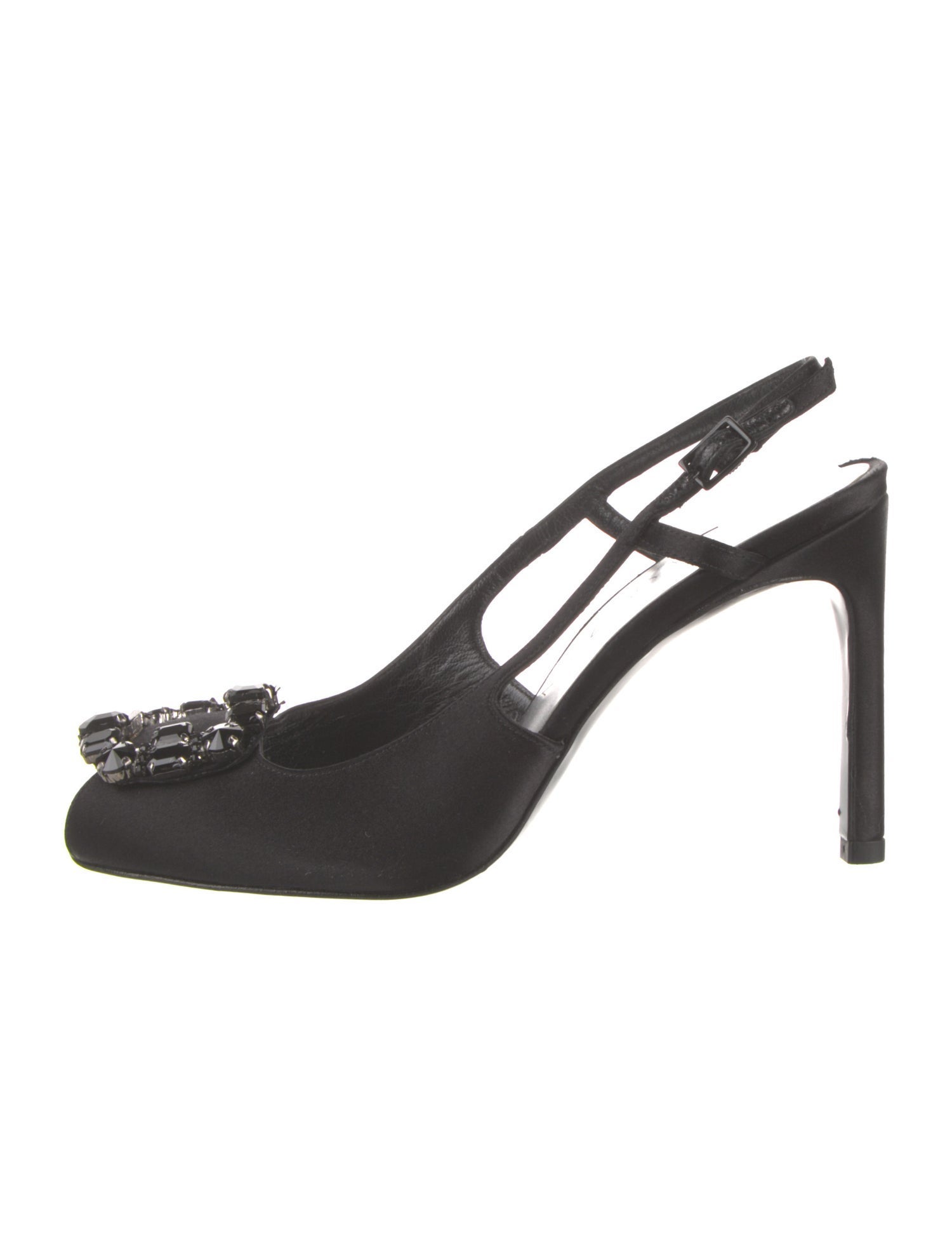 Stuart Weitzman Satin Crystal Embellishments Slingback Pumps