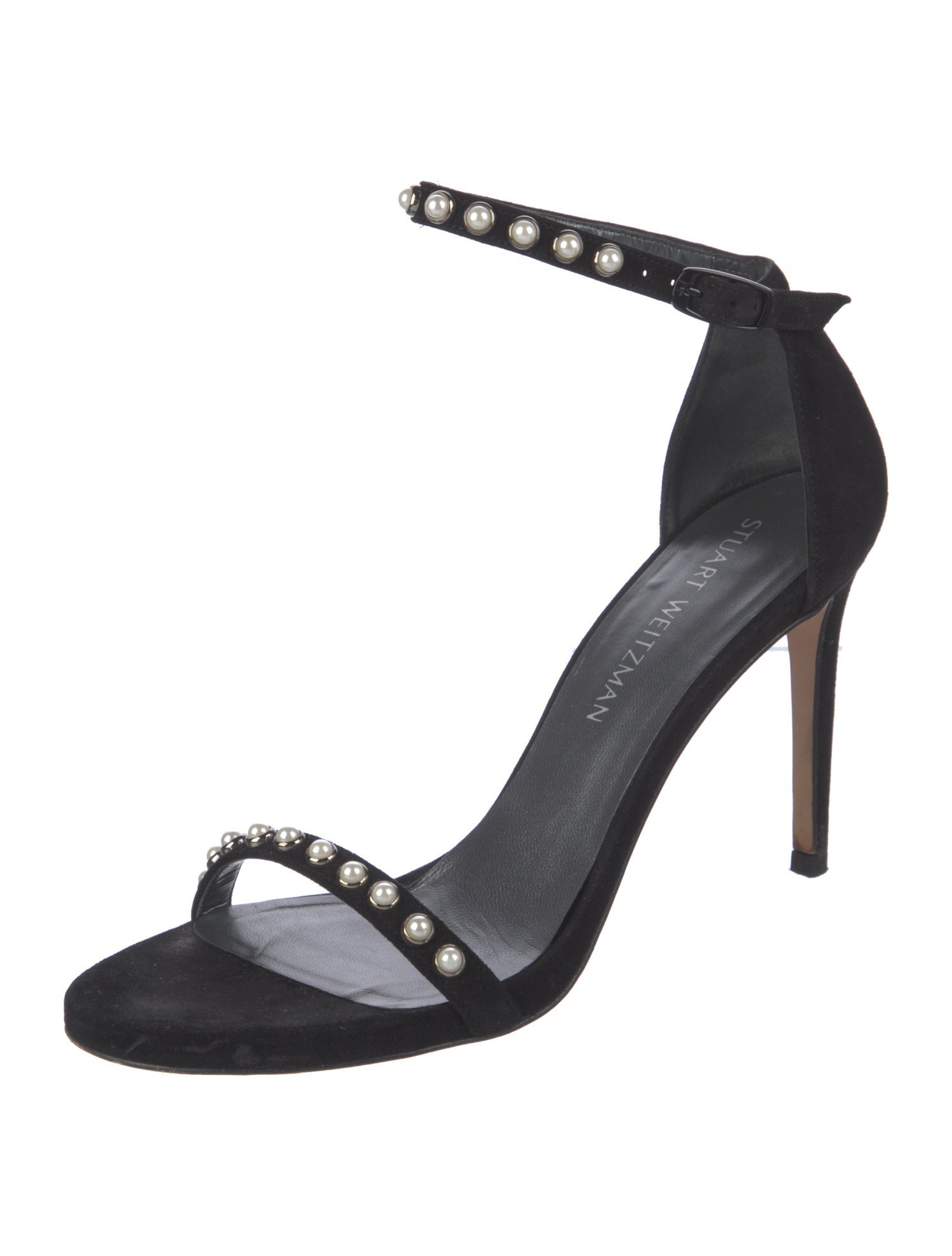 Stuart Weitzman Faux Pearl Accents Suede Sandals