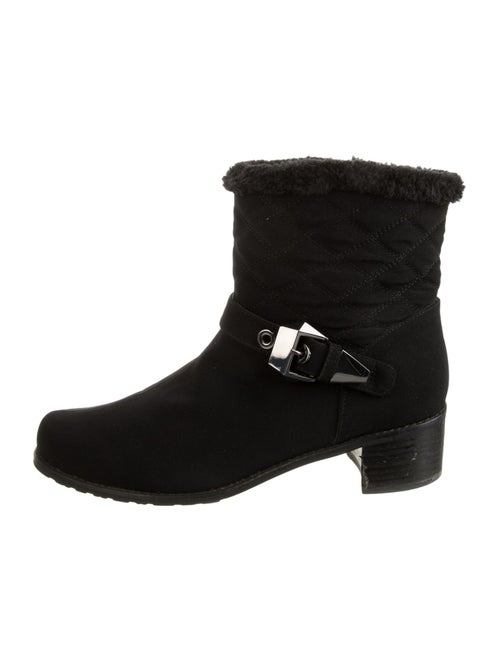 Stuart Weitzman Quilted Pattern Faux Fur Trim Moto Boots