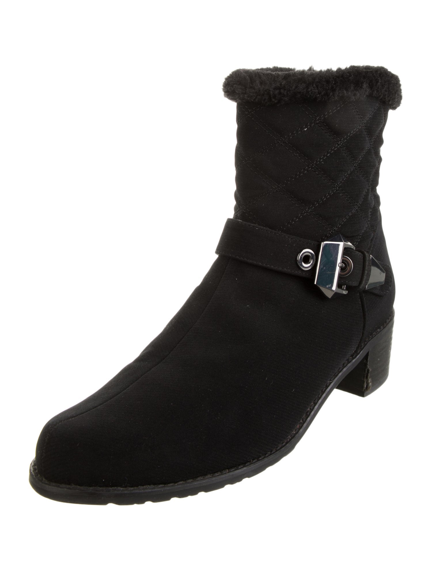 Stuart Weitzman Quilted Pattern Faux Fur Trim Moto Boots