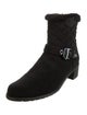 Stuart Weitzman Quilted Pattern Faux Fur Trim Moto Boots