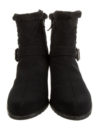 Stuart Weitzman Quilted Pattern Faux Fur Trim Moto Boots