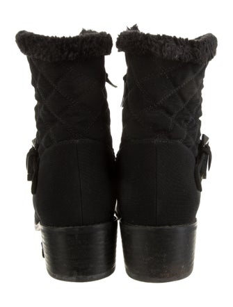 Stuart Weitzman Quilted Pattern Faux Fur Trim Moto Boots