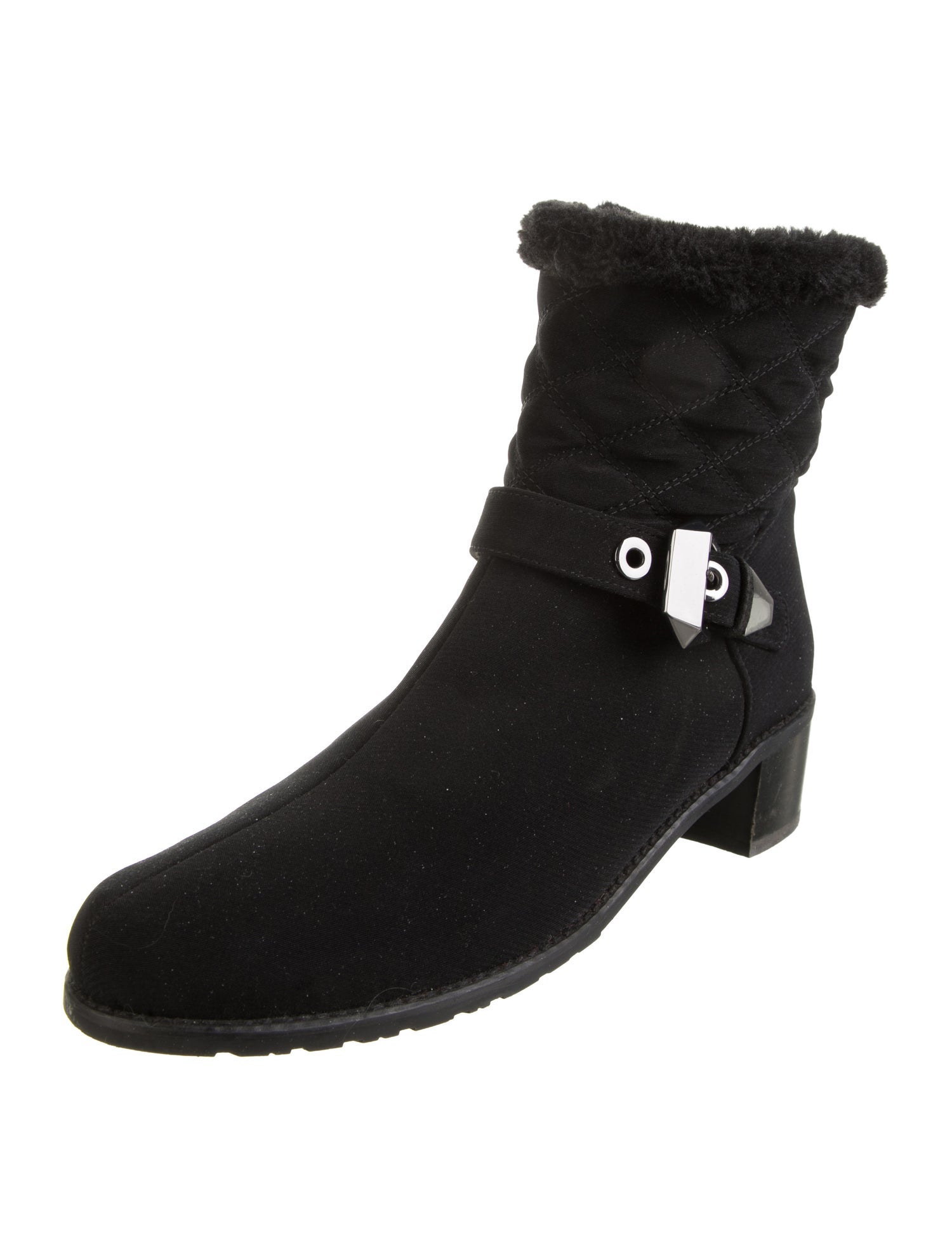 Stuart Weitzman Quilted Pattern Faux Fur Trim Moto Boots