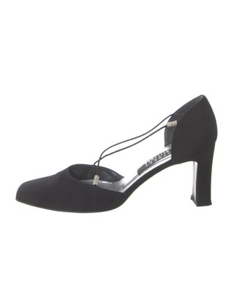 Stuart Weitzman Canvas Crystal Embellishments T-Strap Pumps