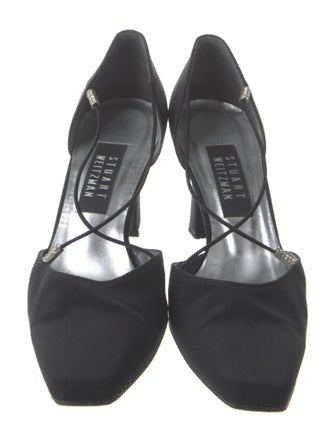 Stuart Weitzman Canvas Crystal Embellishments T-Strap Pumps