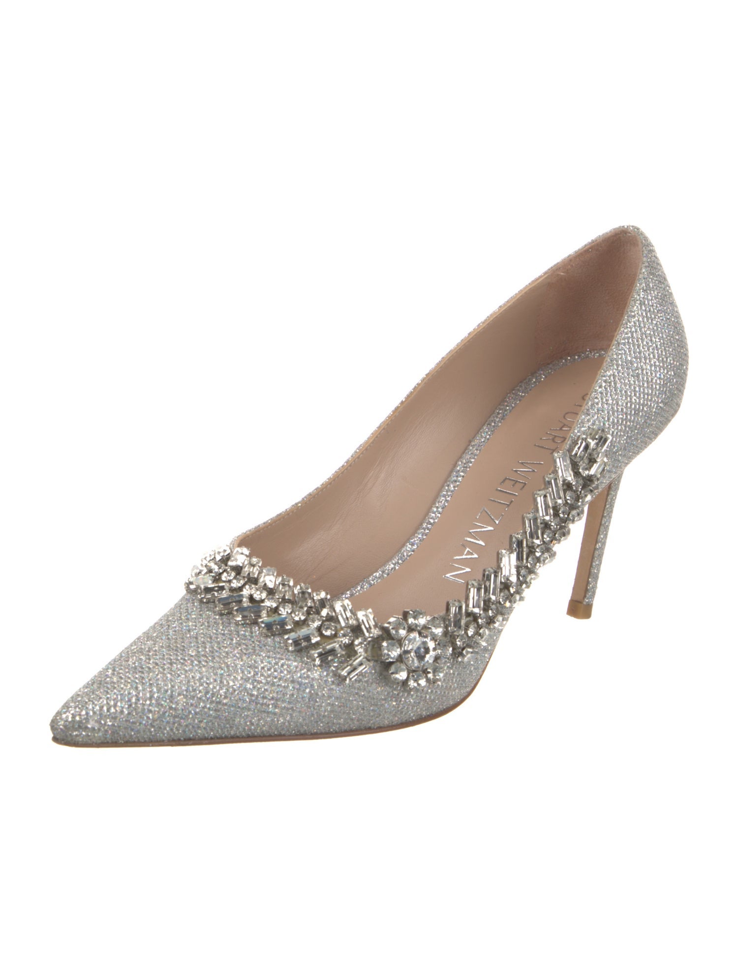 Stuart Weitzman Leather Glitter Accents Pumps