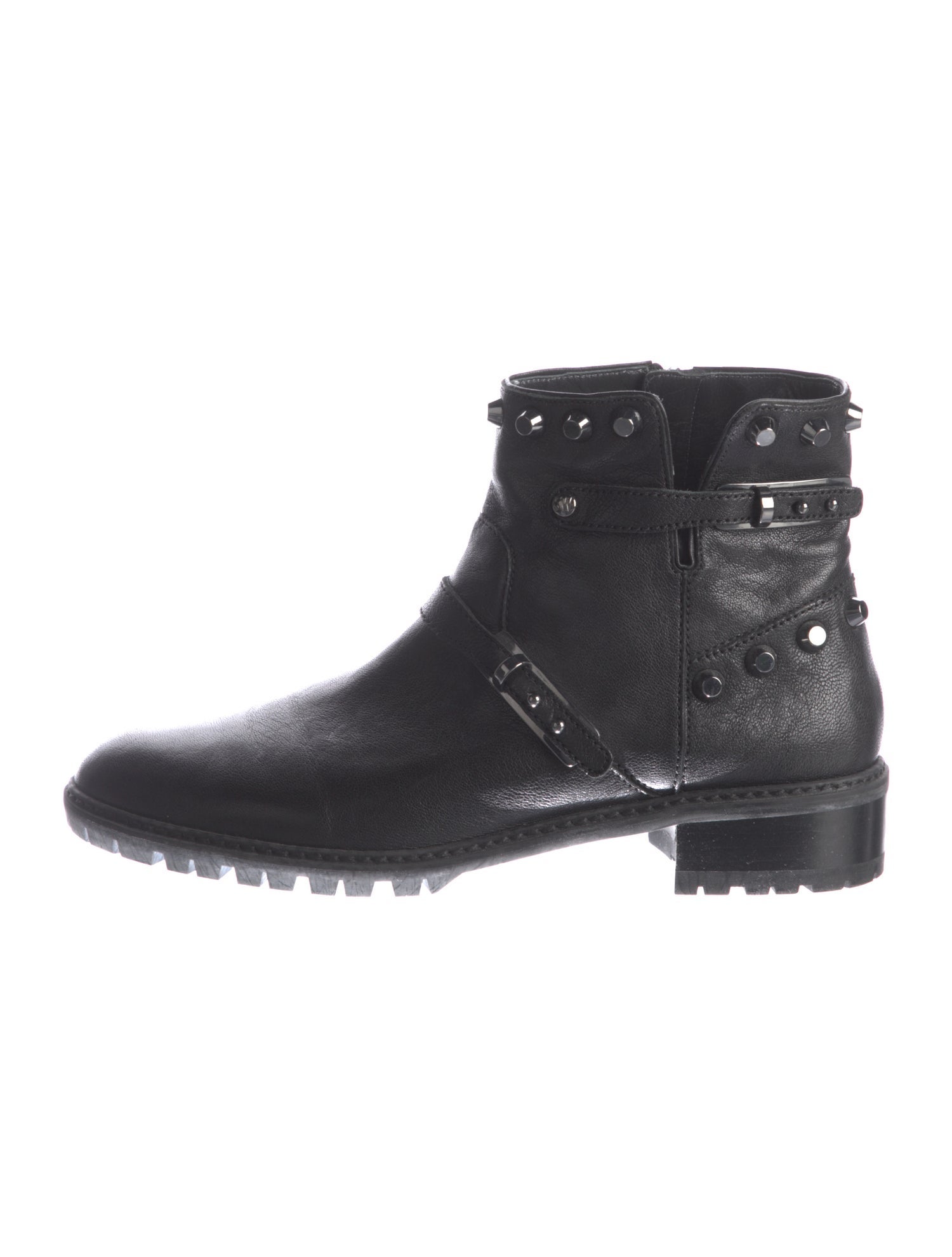 Stuart Weitzman Leather Studded Accents Moto Boots