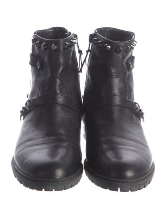 Stuart Weitzman Leather Studded Accents Moto Boots