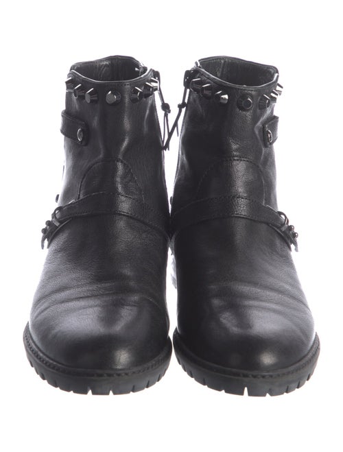 Stuart Weitzman Leather Studded Accents Moto Boots